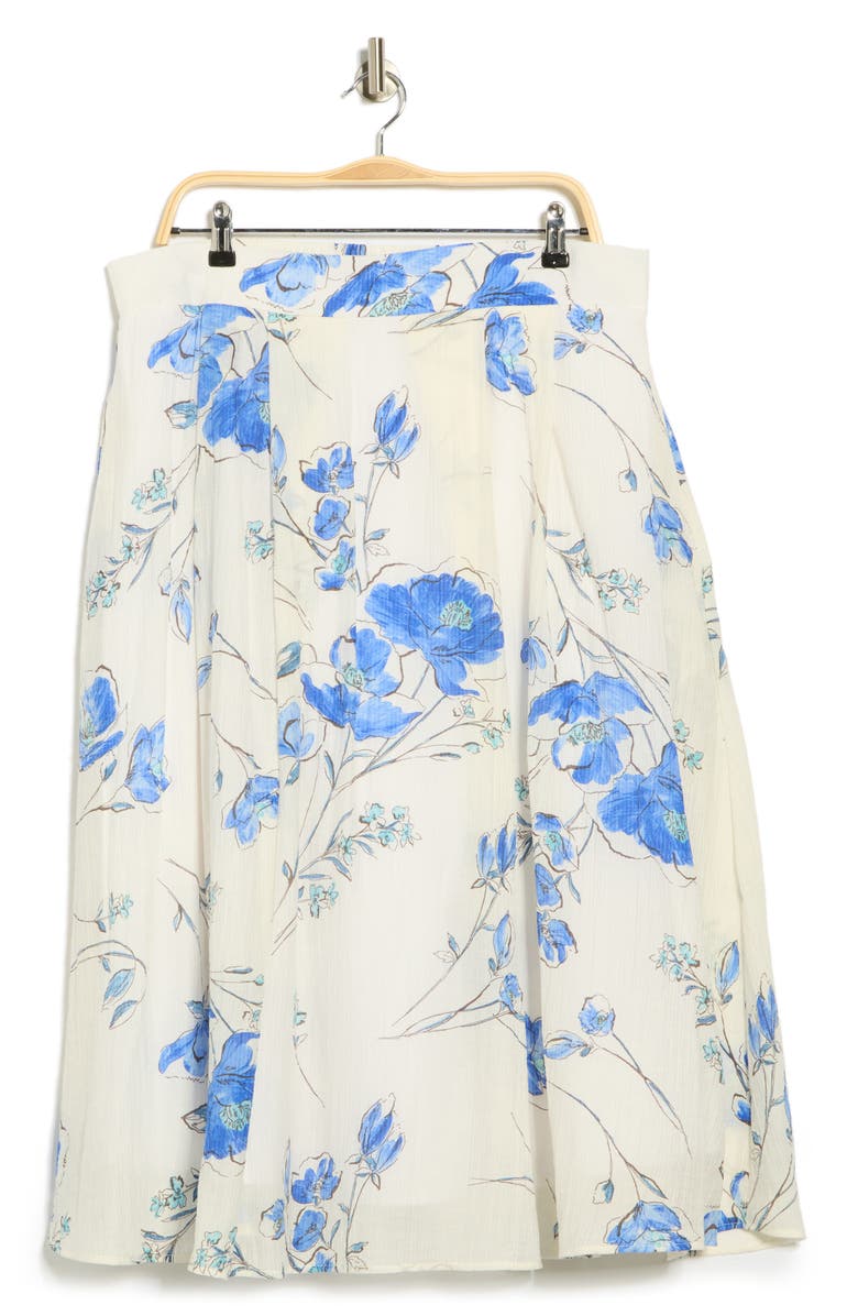 Renee C Floral Midi Skirt, Alternate, color, Off White/ Blue