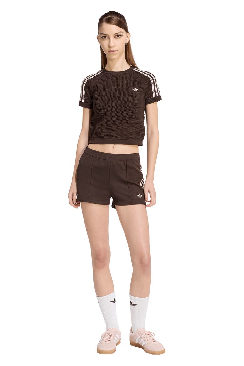Open Stitch Short Sleeve Crop Sweater, Alternate, color, AURORA COFFEE