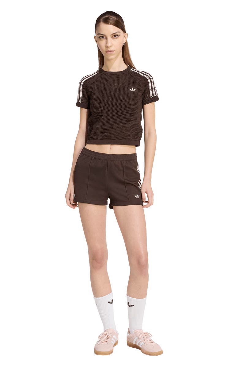 adidas Originals Open Stitch Short Sleeve Crop Sweater, Alternate, color, Aurora Coffee