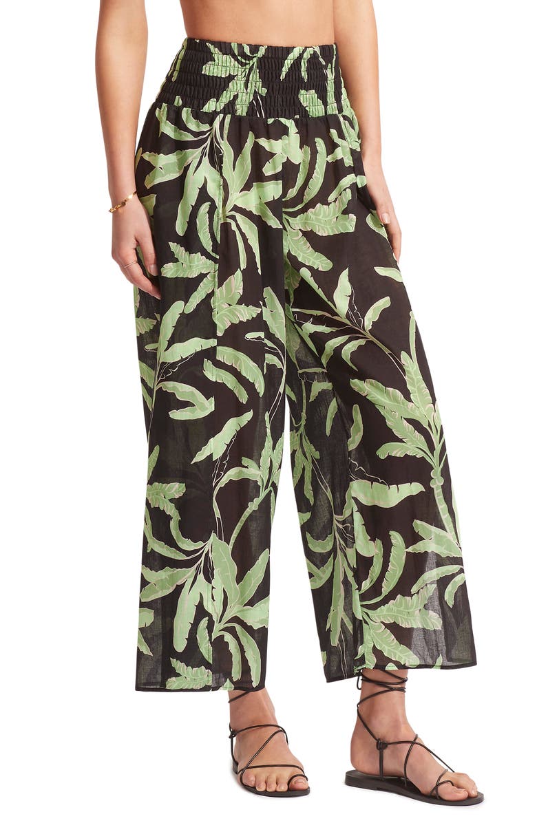 Seafolly Palm Paradise Smocked Slit Cover-Up Pants, Alternate, color, 