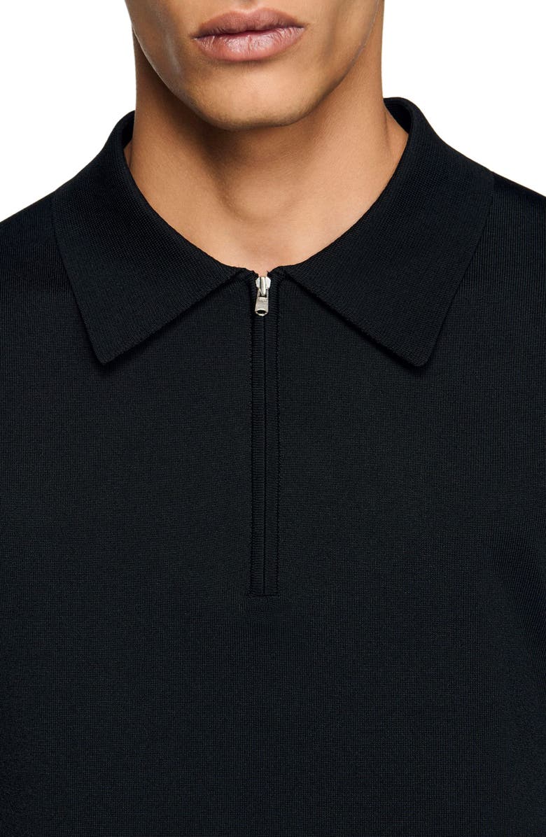 SANDRO Knitted polo with zip collar, Alternate, color, Black
