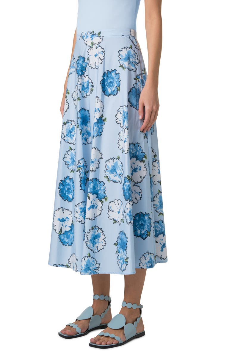 Akris punto Carnation Print Cotton Poplin Midi Skirt, Alternate, color, Sky-Multi
