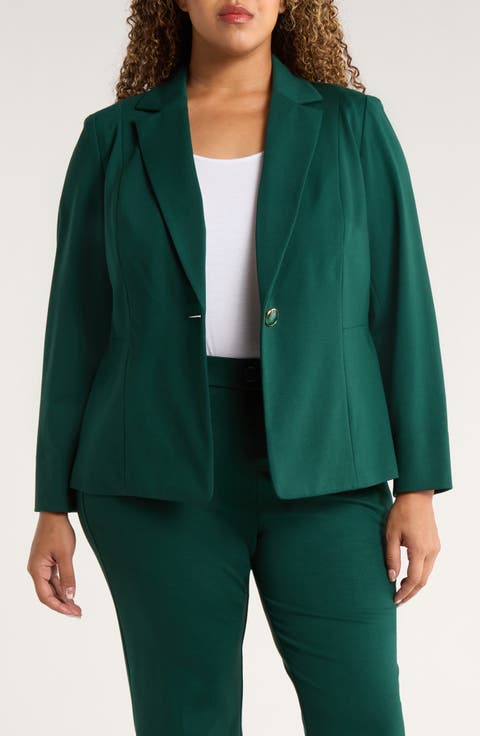One-Button Seamed Waist Blazer (Plus)