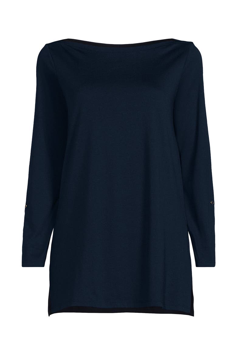 Supima Cotton Adjustable 3/4 Sleeve Boatneck Tunic, Alternate, color, Radiant Navy