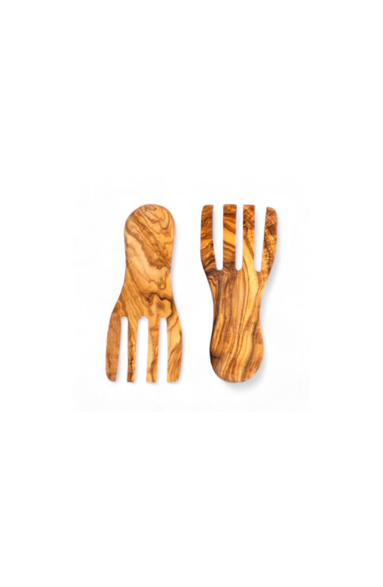 Gharyan Stoneware Natural Olive Wood Serving Forks, Set of 2, Main, color, Natural