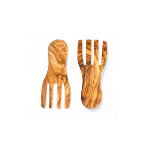 Natural Olive Wood Serving Forks, Set of 2