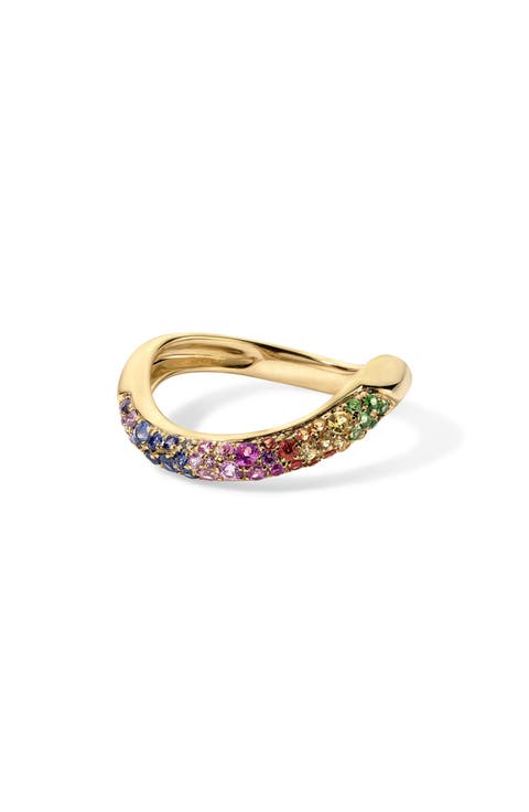 Wave 14k Gold Rainbow Sapphire Ring