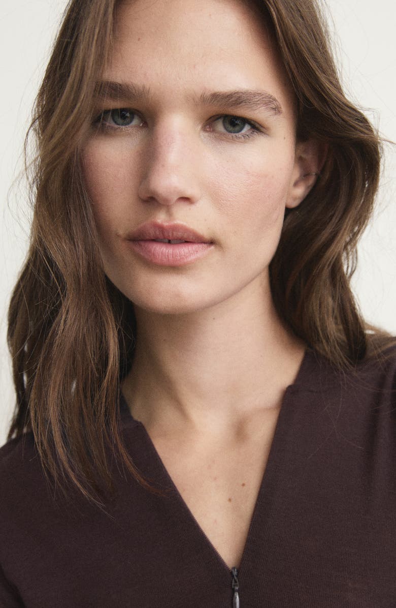 MANGO Wool Zip Hoodie, Alternate, color, Brown