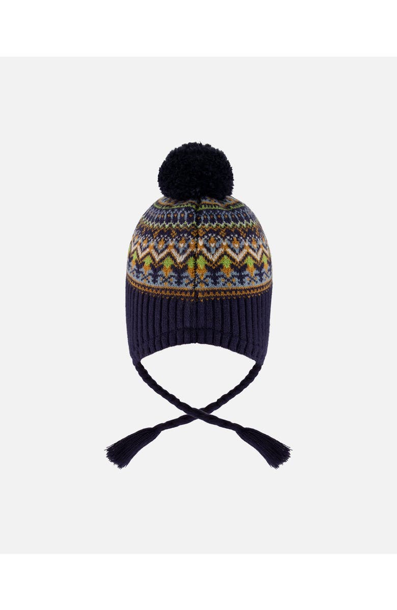 Deux par Deux Lined Peruvian Knit Hat with Pompom, Alternate, color, Taupe And Navy