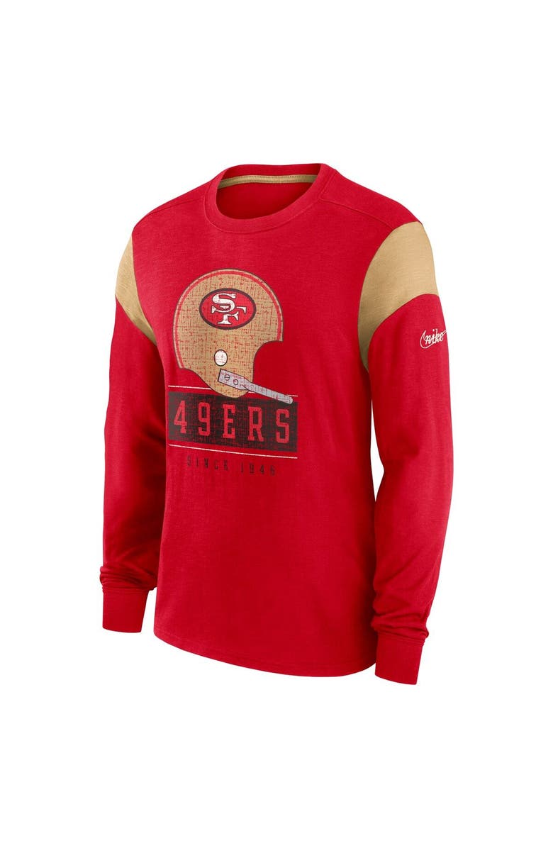 Nike Men's Nike Heathered Scarlet San Francisco 49ers Slub Rewind Playback Helmet Long Sleeve T-Shirt, Alternate, color, Heather Red