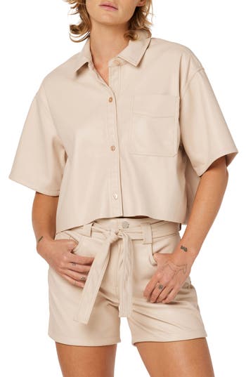Hudson Oversized Cropped Button Down Shirt In Neutral