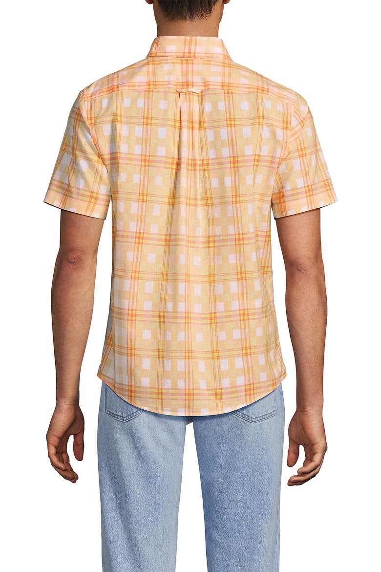 Traditional Fit Short Sleeve Madras Shirt, Alternate, color, Subtle Apricot/Yellow Plaid