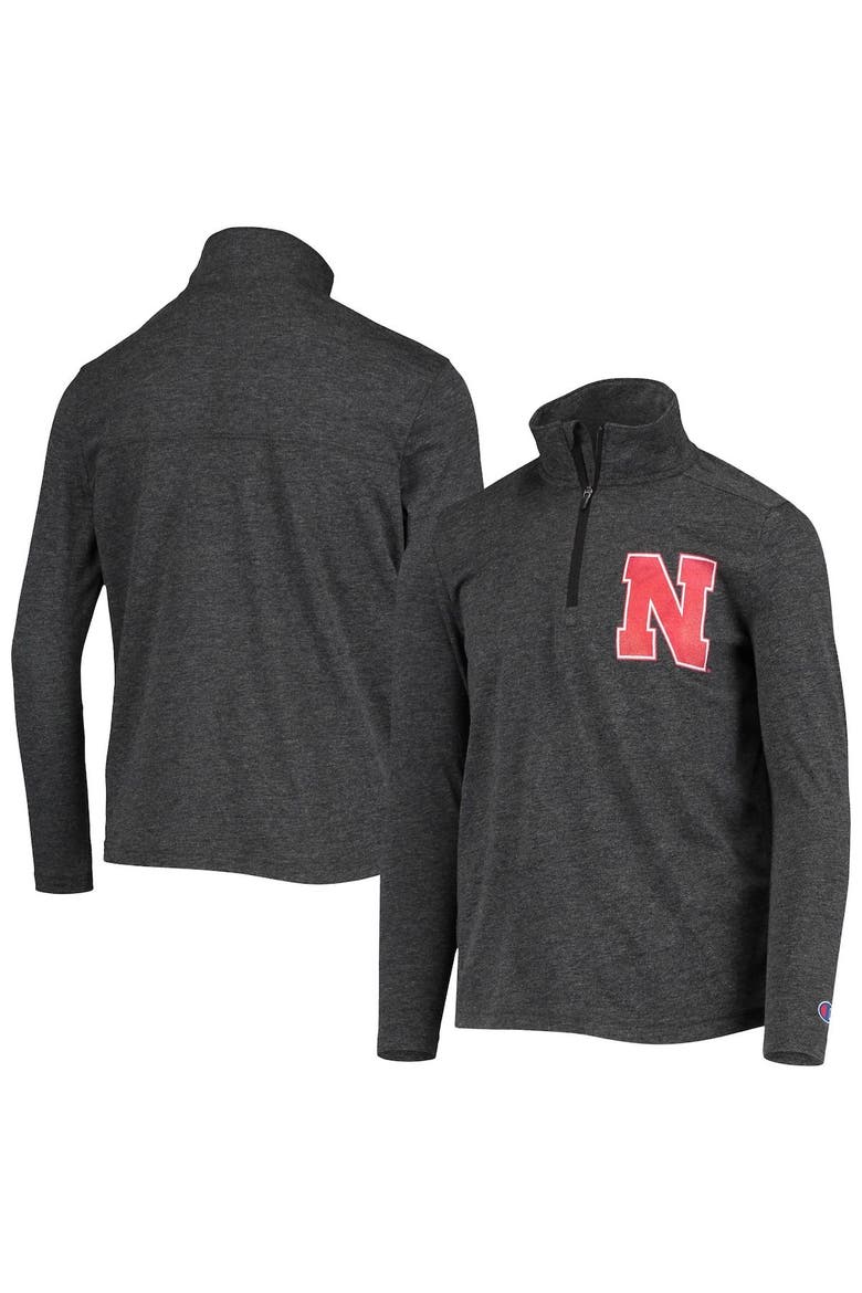 Youth Champion Heathered Black Nebraska Huskers Field Day Quarter-Zip Jacket, Alternate, color, Heather Black