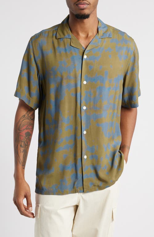 Oas Highland Abstract Print Viscose Camp Shirt In Green Multi