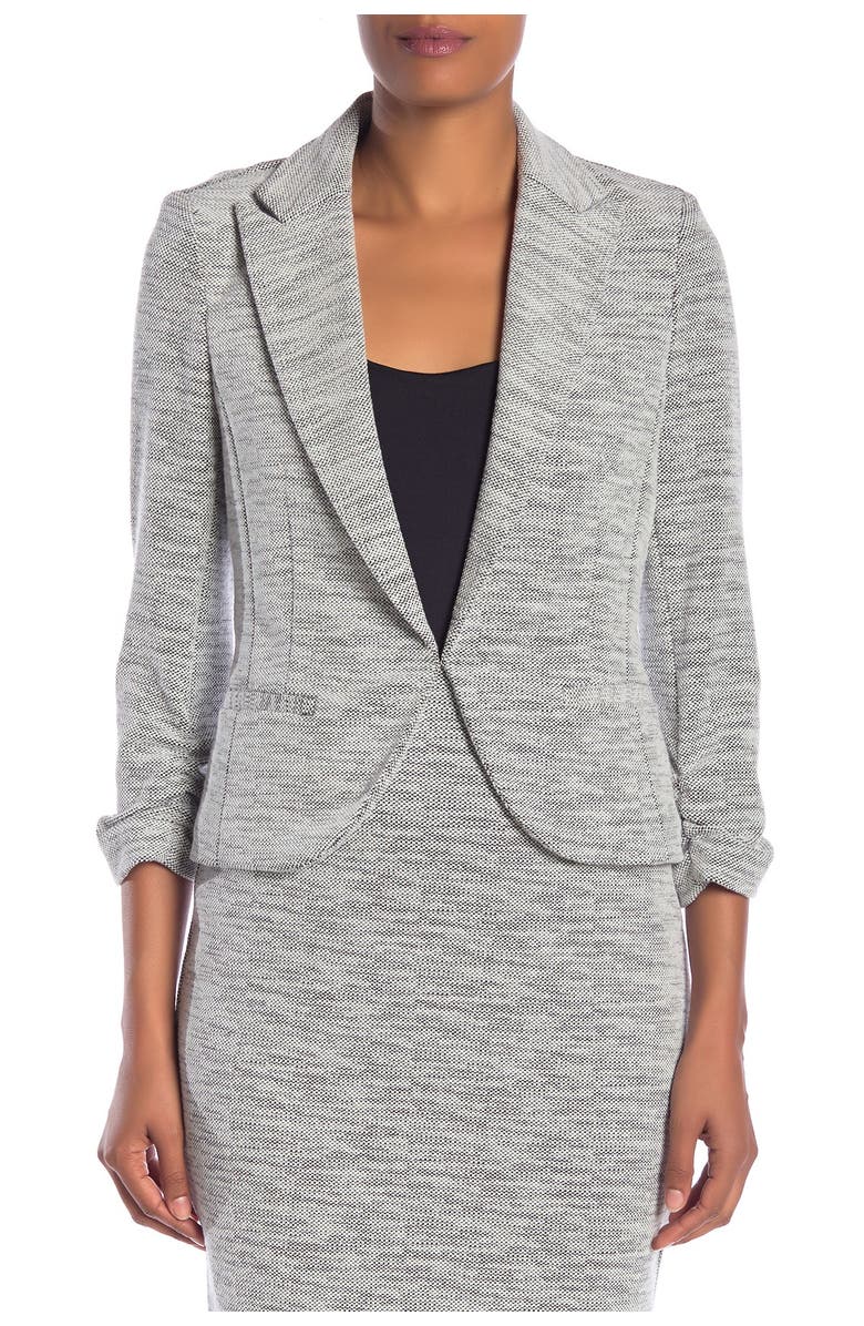 Amanda & Chelsea 3/4 Ruched Sleeve Blazer, Alternate, color, Ivry/Blk