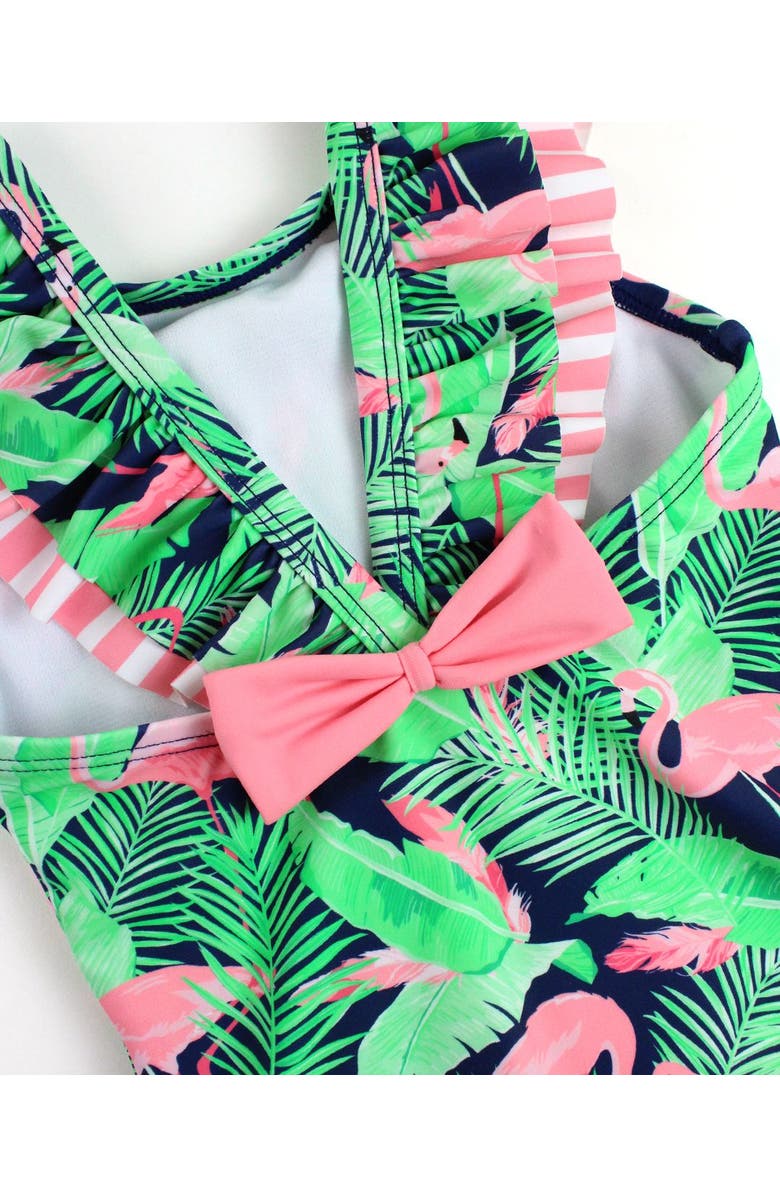 RuffleButts Toddler Girls V-Back One Piece, Alternate, color, Flamingo Frenzy