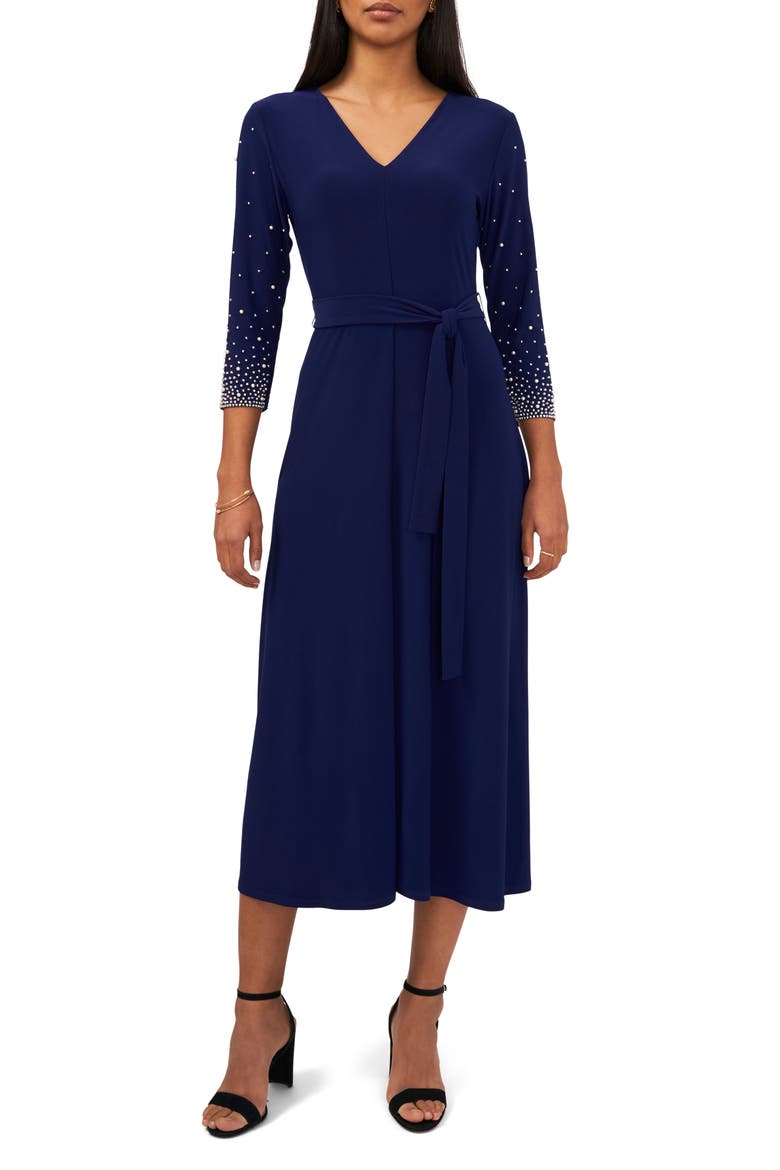 Embellished Tie Waist Midi Dress, Main, color, JBS NAVY