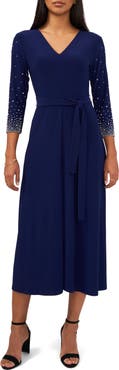 Chaus Embellished Tie Waist Midi Dress