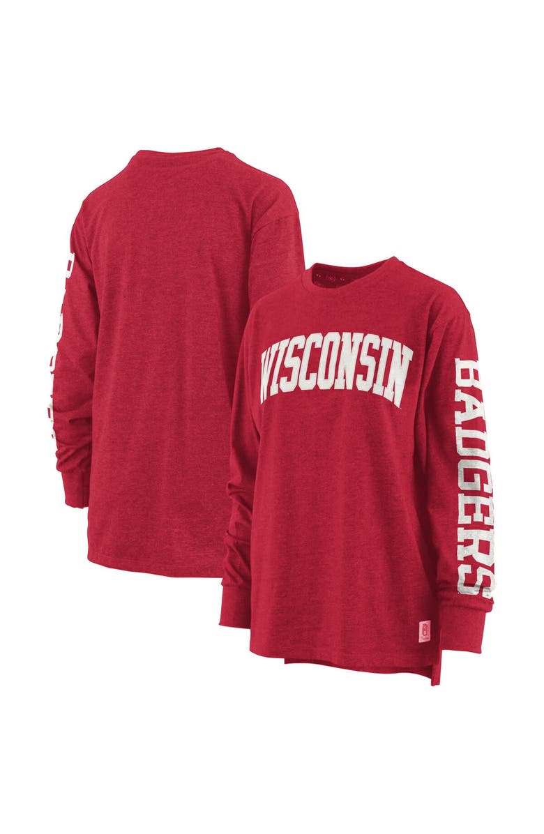 PRESSBOX Women's Pressbox Heathered Red Wisconsin Badgers Two-Hit Canyon Long Sleeve T-Shirt, Main, color, Red