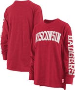 PRESSBOX Women's Pressbox Heathered Red Wisconsin Badgers Two-Hit Canyon Long Sleeve T-Shirt
