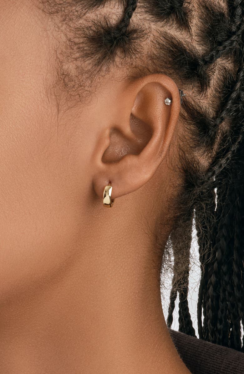 Sterling Forever 14K Yellow Gold Vermeil 11mm Micro Huggie Hoop Earrings, Alternate, color, 