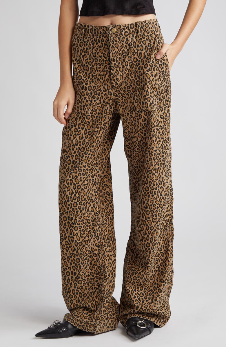 R13 Leopard Print Wide Leg Utility Pants, Main, color,