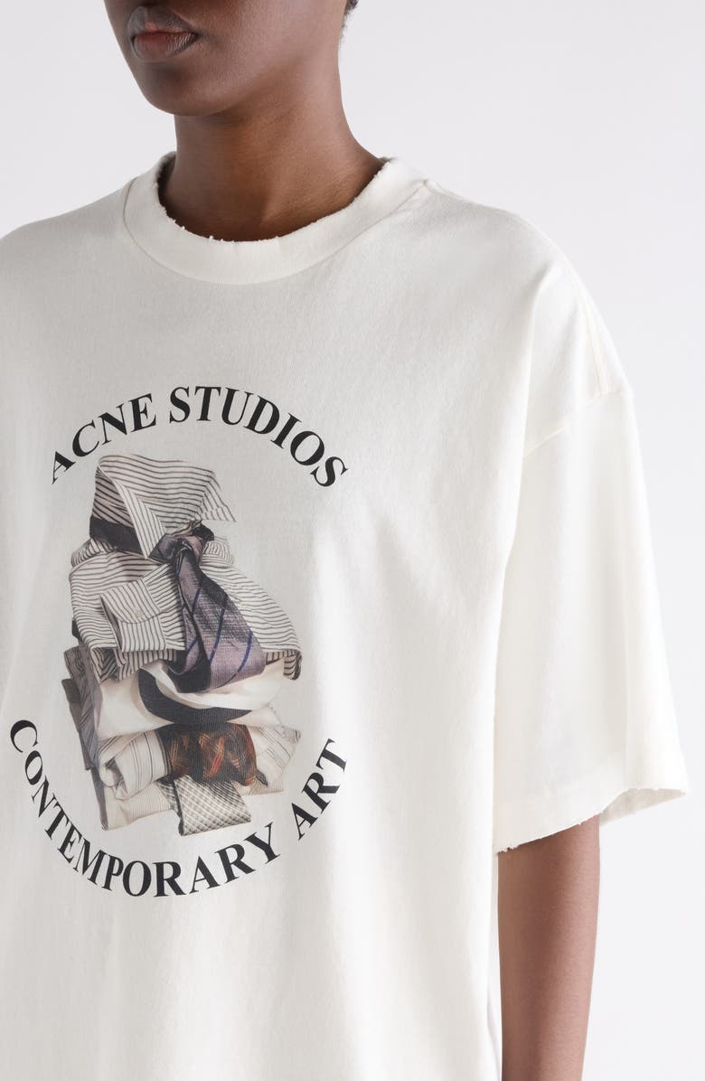 Acne Studios Relaxed Fit Distressed Organic Cotton Graphic T-Shirt, Alternate, color, Off White