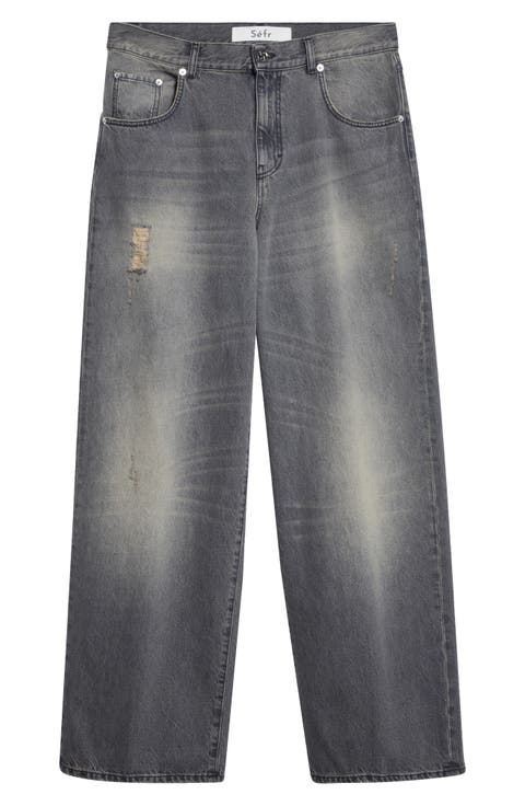 Mass Distressed Relaxed Straight Leg Jeans (Dust Black Wash)