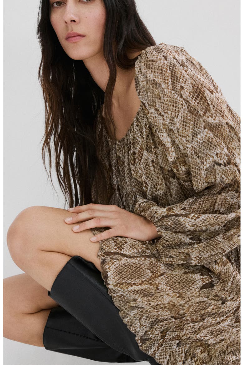Animal Print Long Sleeve Minidress, Alternate, color, KHAKI