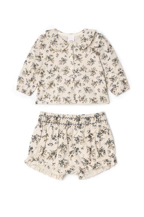 Flower Print Lace Top and Bottom Set