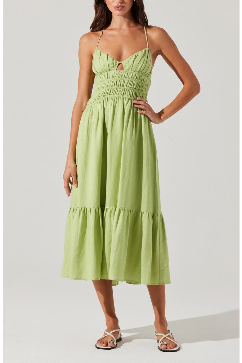 Eleni Tiered Linen & Cotton Midi Dress, Alternate, color, SPRING GREEN