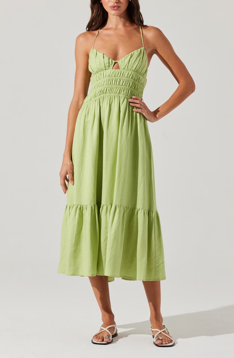 ASTR the Label Eleni Tiered Linen & Cotton Midi Dress, Alternate, color,