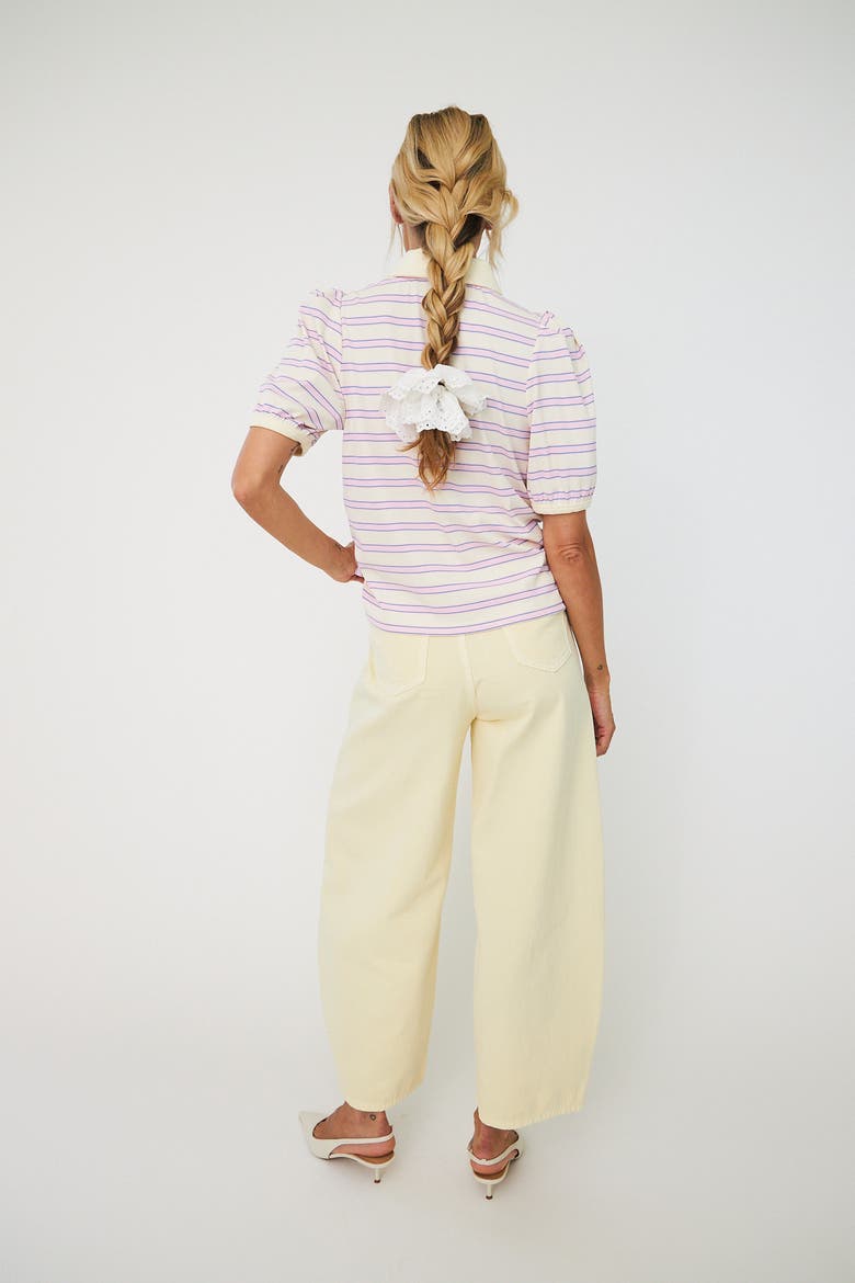 Kleocras Striped Polo Shirt, Alternate, color, Creme Lilac Stripe