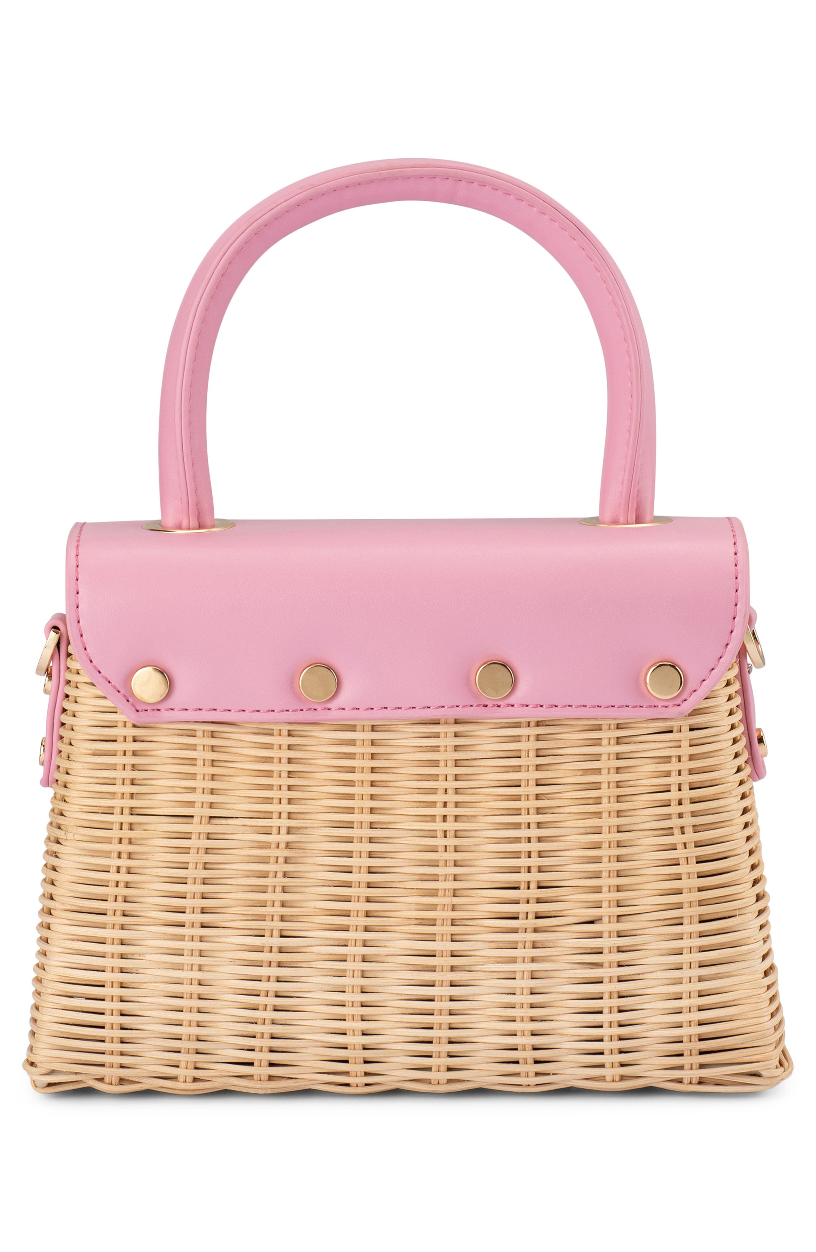 Olga Berg Elle Wicker Top Handle Bag, Alternate, color, Pink