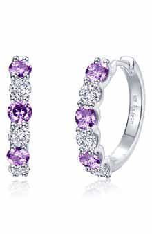 Classic Josie Simulated Amethyst & Simulated Diamond Hoop Earrings