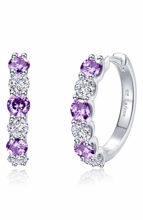 Classic Josie Simulated Amethyst & Simulated Diamond Hoop Earrings