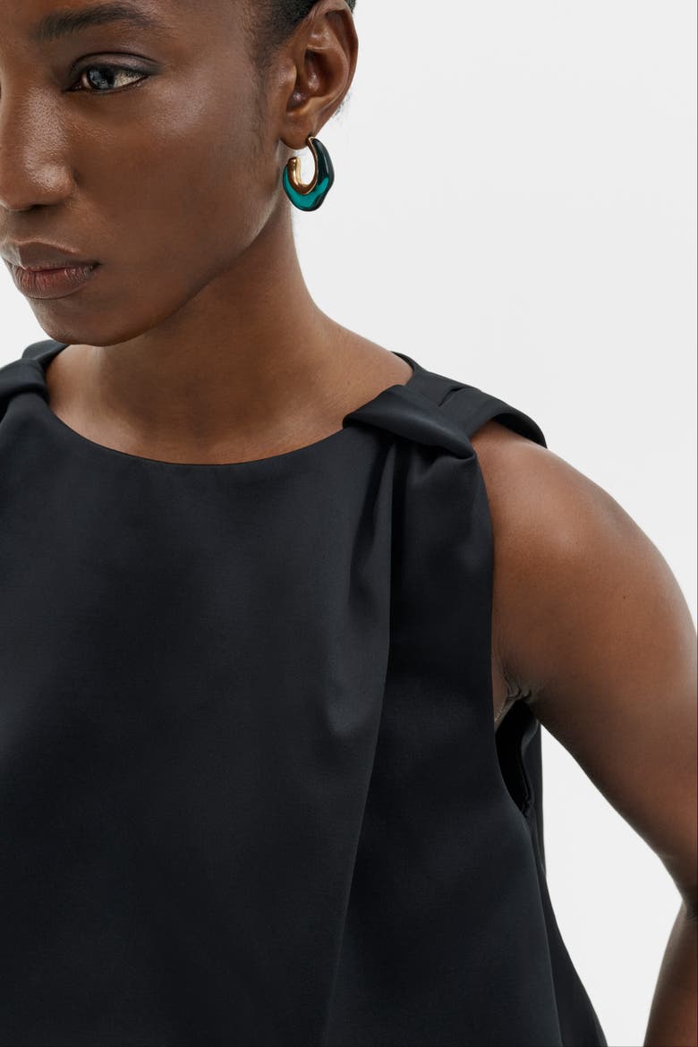 Valentina Knotted Shoulder Satin Top, Alternate, color, Black