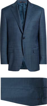 Canali Siena Regular Fit Dark Green Denim Effect Wool Suit