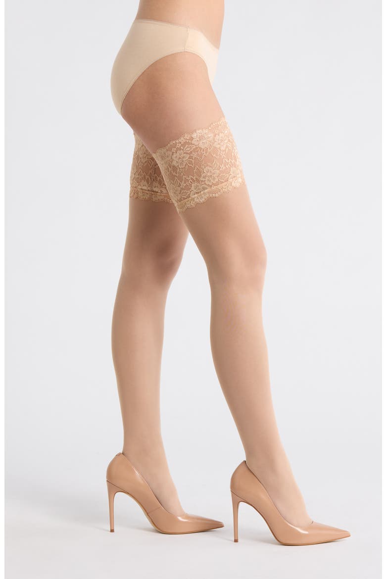 Lace Top Thigh High Sheer Stockings, Main, color, BEIGE ALMOND