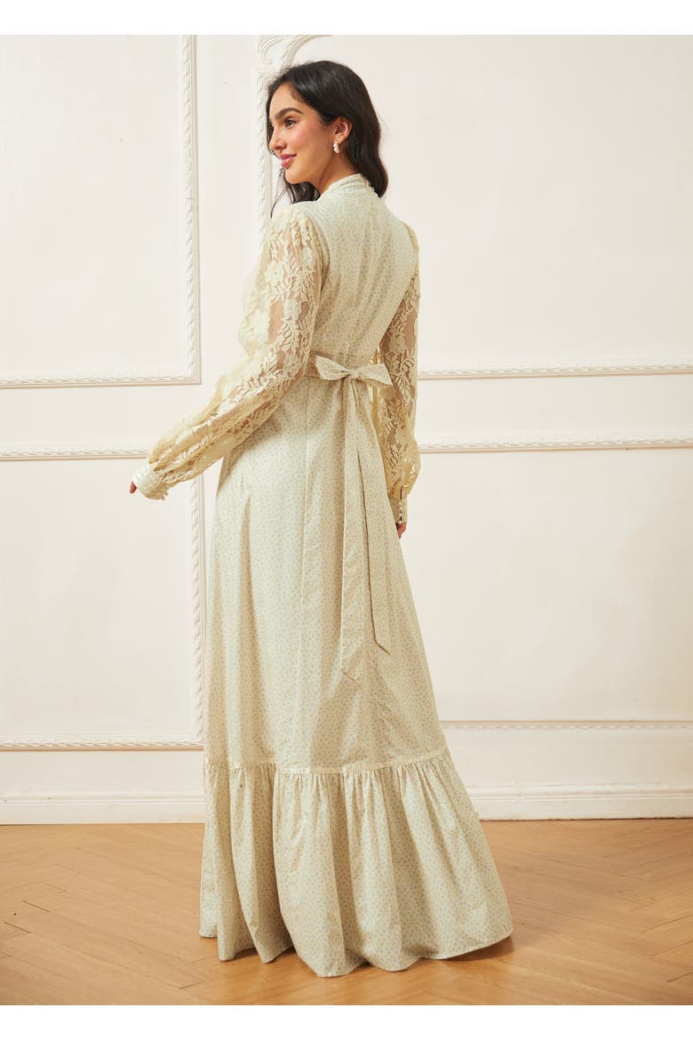 Jacqueline High Collar Maxi Dress, ModCloth x Gunne Sax, Alternate, color, Ivory Meadow