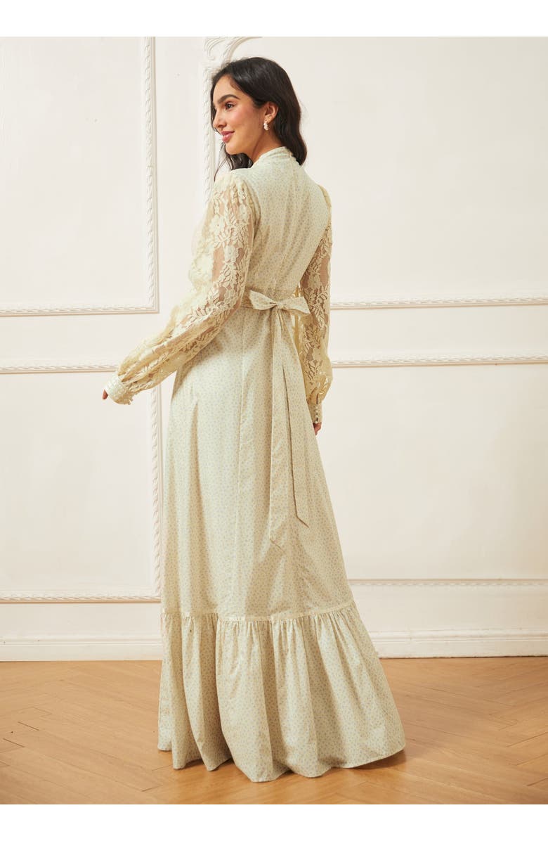 ModCloth Jacqueline High Collar Maxi Dress, ModCloth x Gunne Sax, Alternate, color, Ivory Meadow