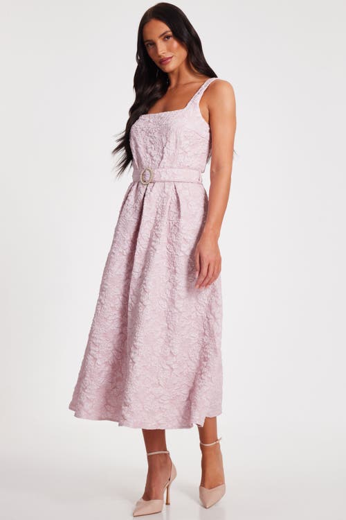 Quiz Jacquard Square Neck Midi Dress In Pale Pink