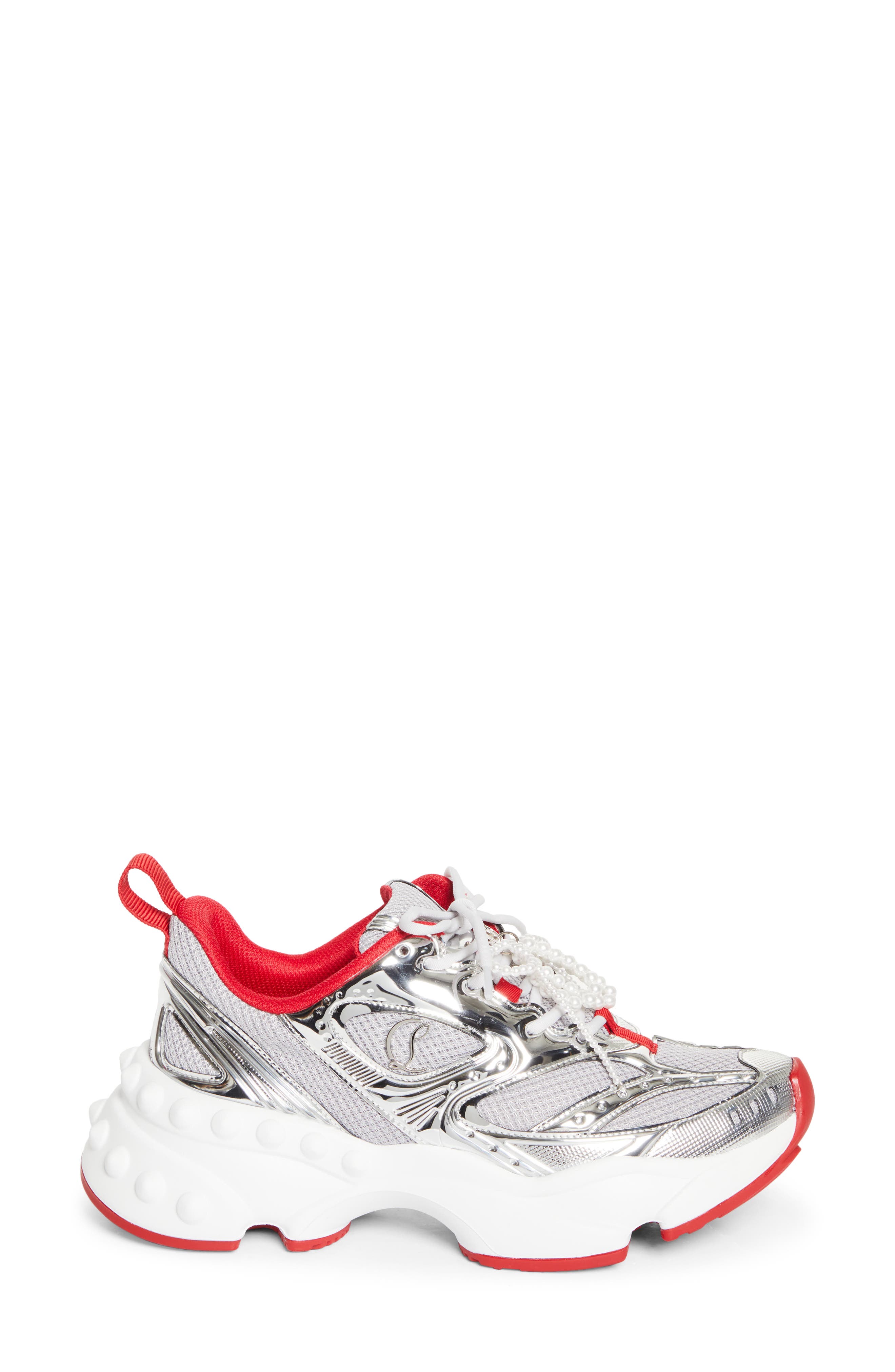 Christian Louboutin So Flo Sneaker, Alternate, color, Silver