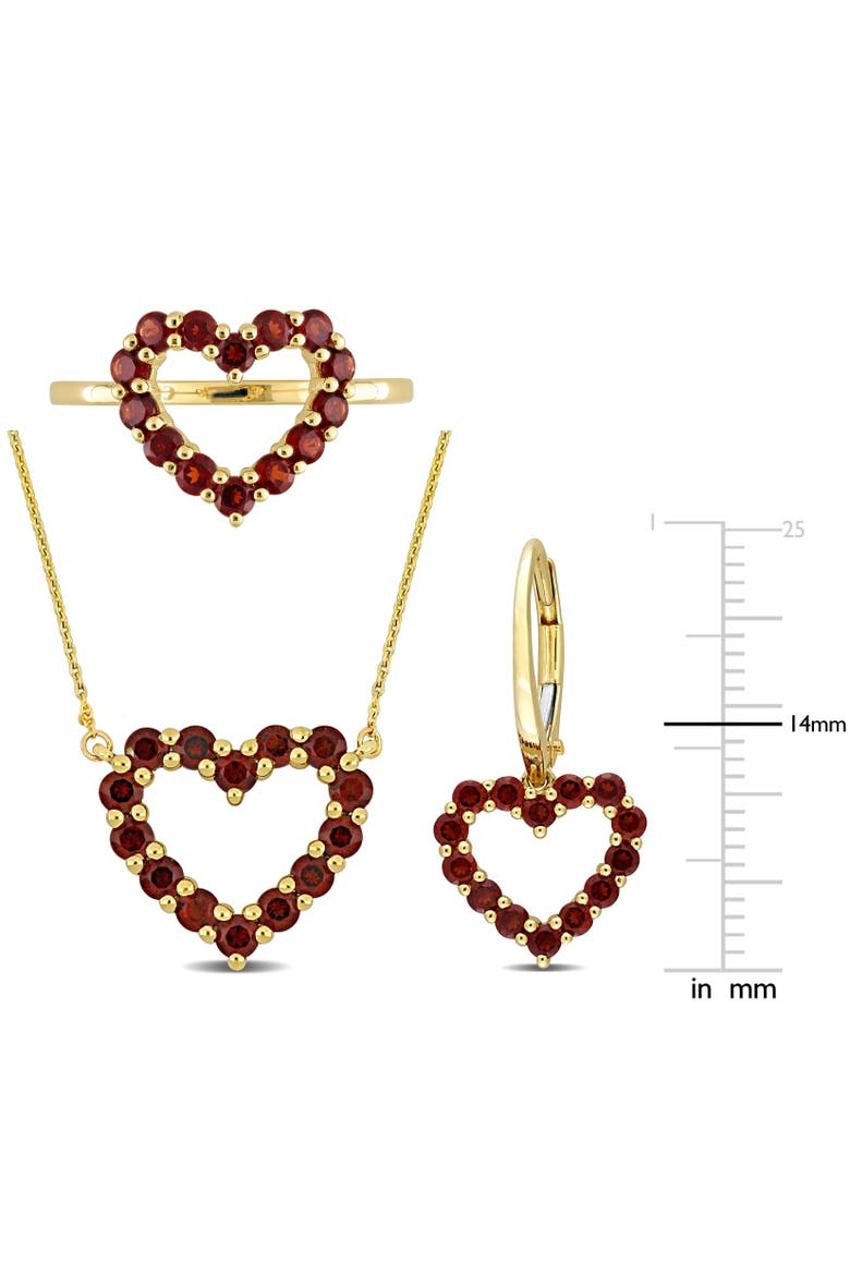 3-Piece Set Garnet Heart Necklace, Earrings & Ring, Alternate, color, Garnet