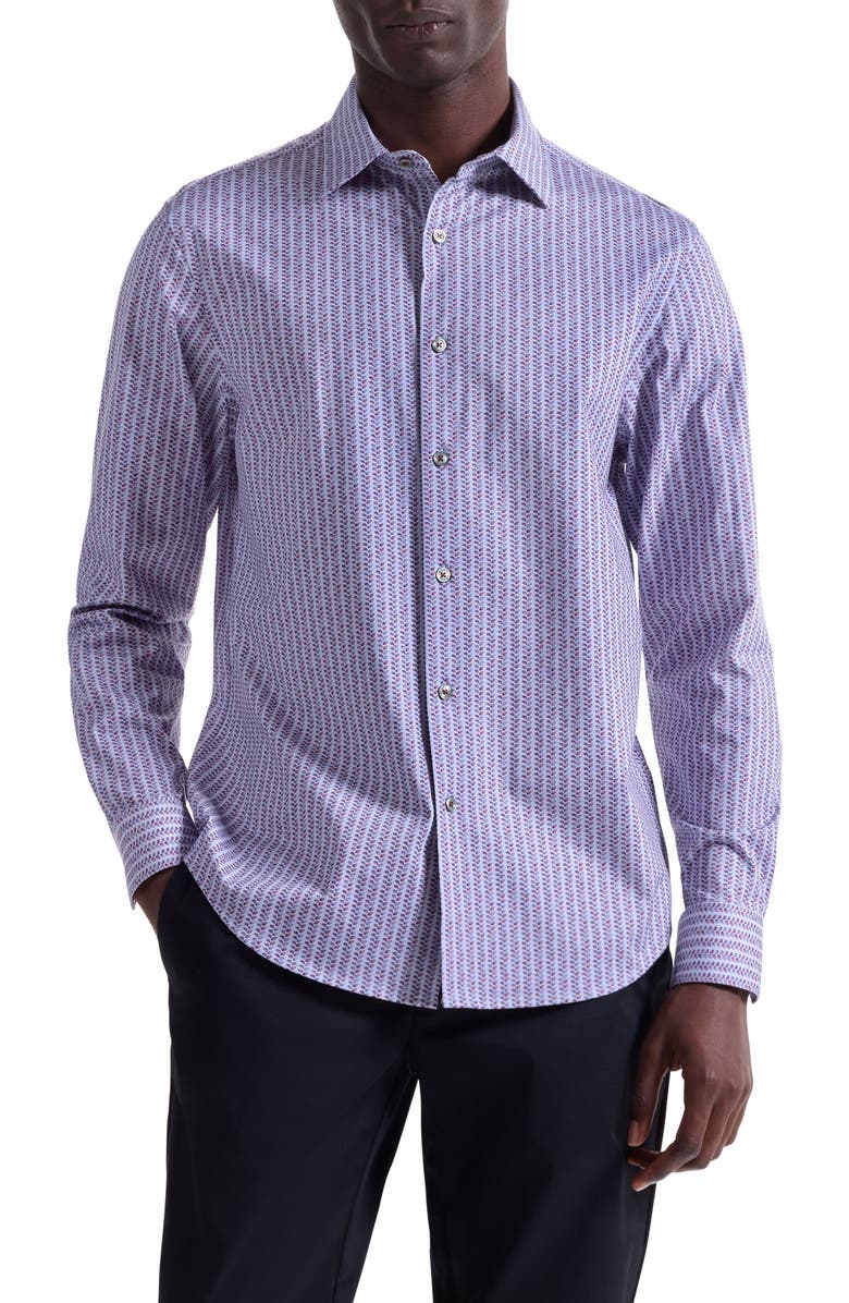 Bugatchi James OoohCotton<sup>®</sup> Leaf Print Button-Up Shirt, Main, color, Berry