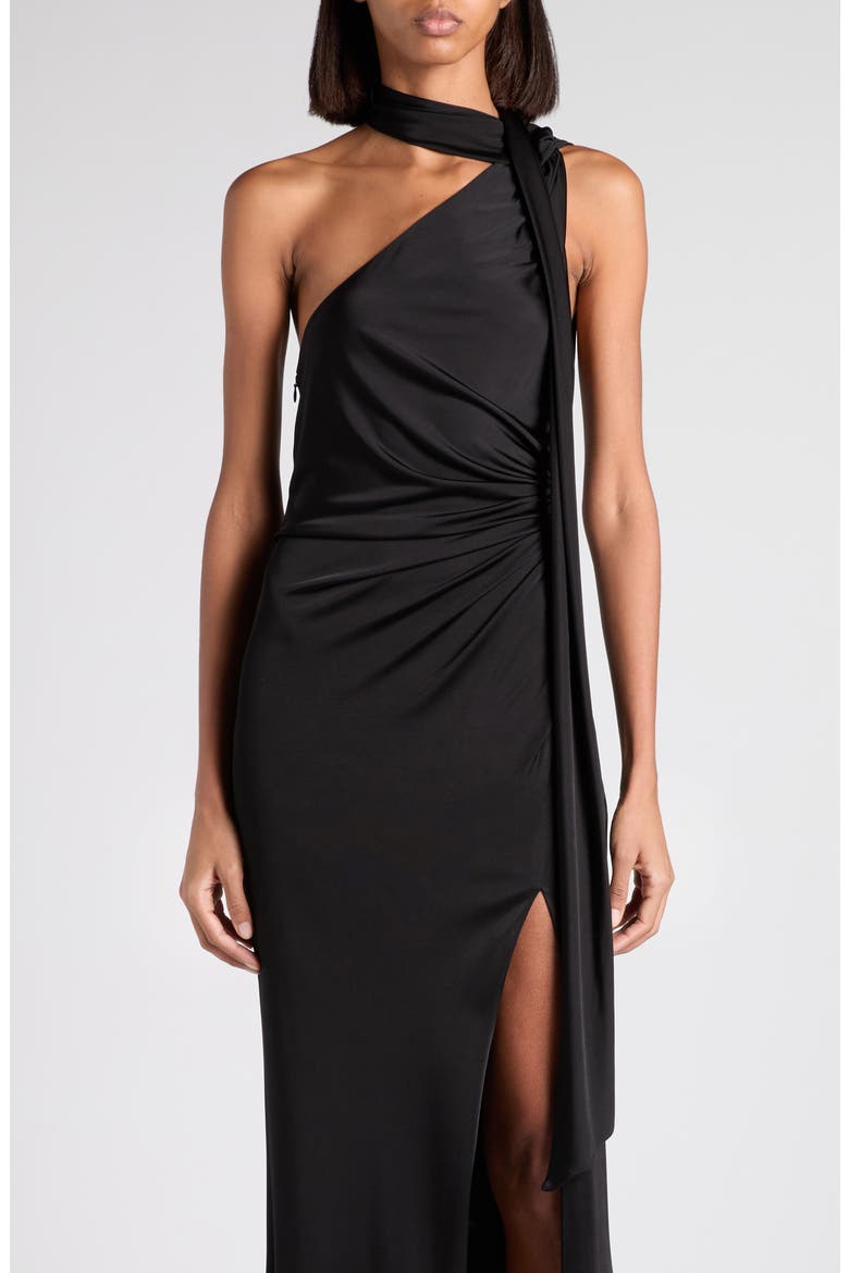 One-Shoulder Fluid Jersey Gown, Alternate, color, LB999 BLACK
