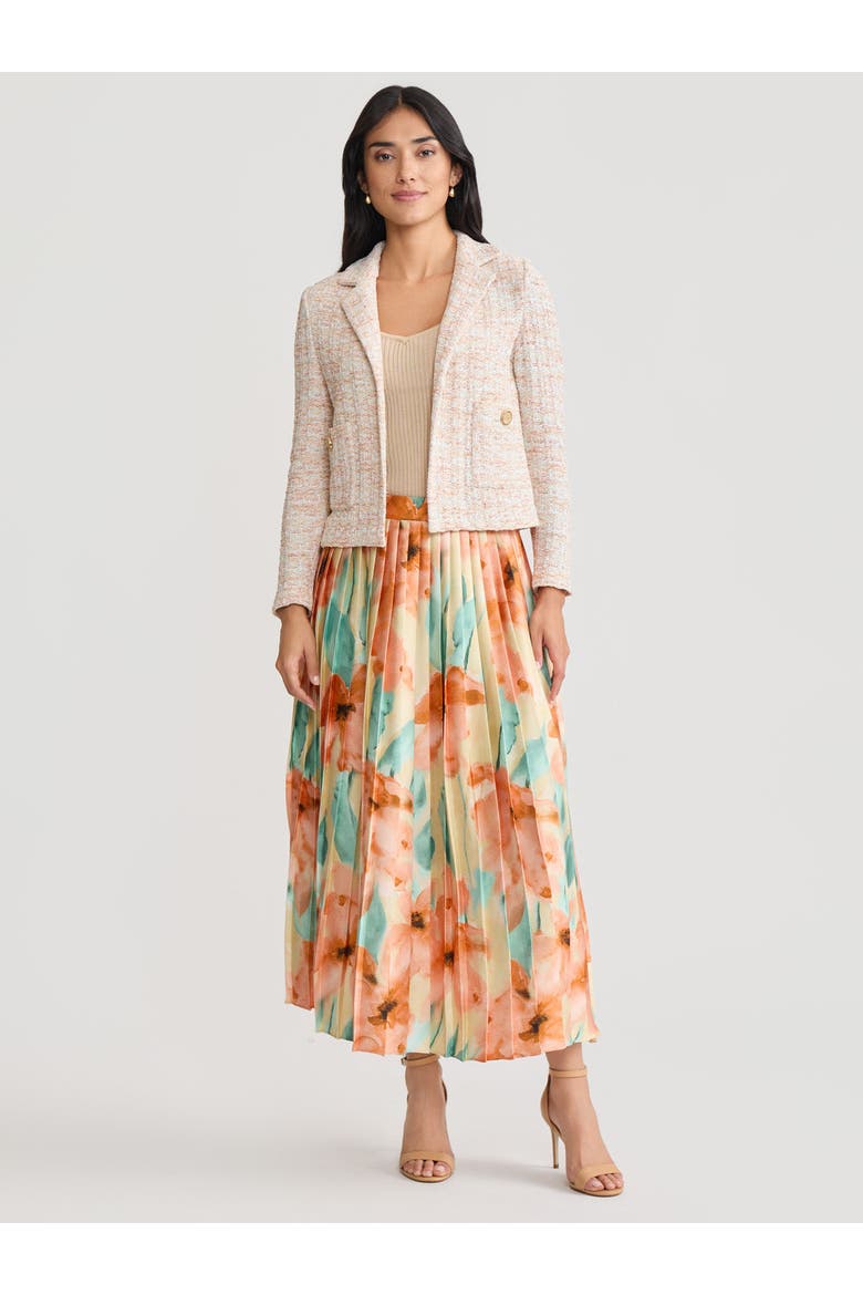 Floral Pleated Crepe de Chine Maxi Skirt, Alternate, color, Sunglow/Mystic Green