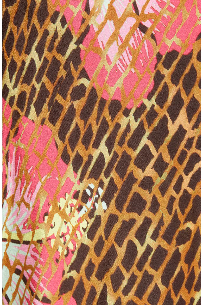 Antoinette Floral & Giraffe Print Silk Blend Midi Dress, Alternate, color, HAWAII GIRAFFE CAMEL CORAL