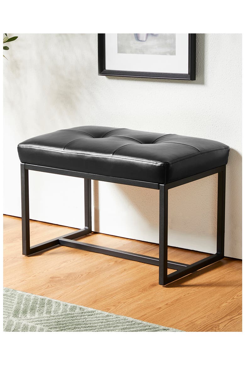 Modern Thick Leatherette Accent Stool with Metal Frame, Alternate, color, Black