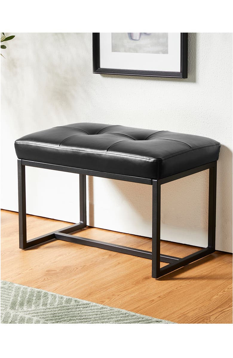 Glitzhome Modern Thick Leatherette Accent Stool with Metal Frame, Alternate, color, Black